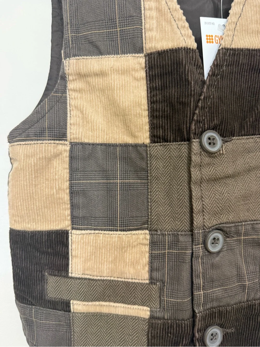 Gymboree Boys XS3-4 Patchwork Vest 100% Cotton Front NWT Brown Tan.